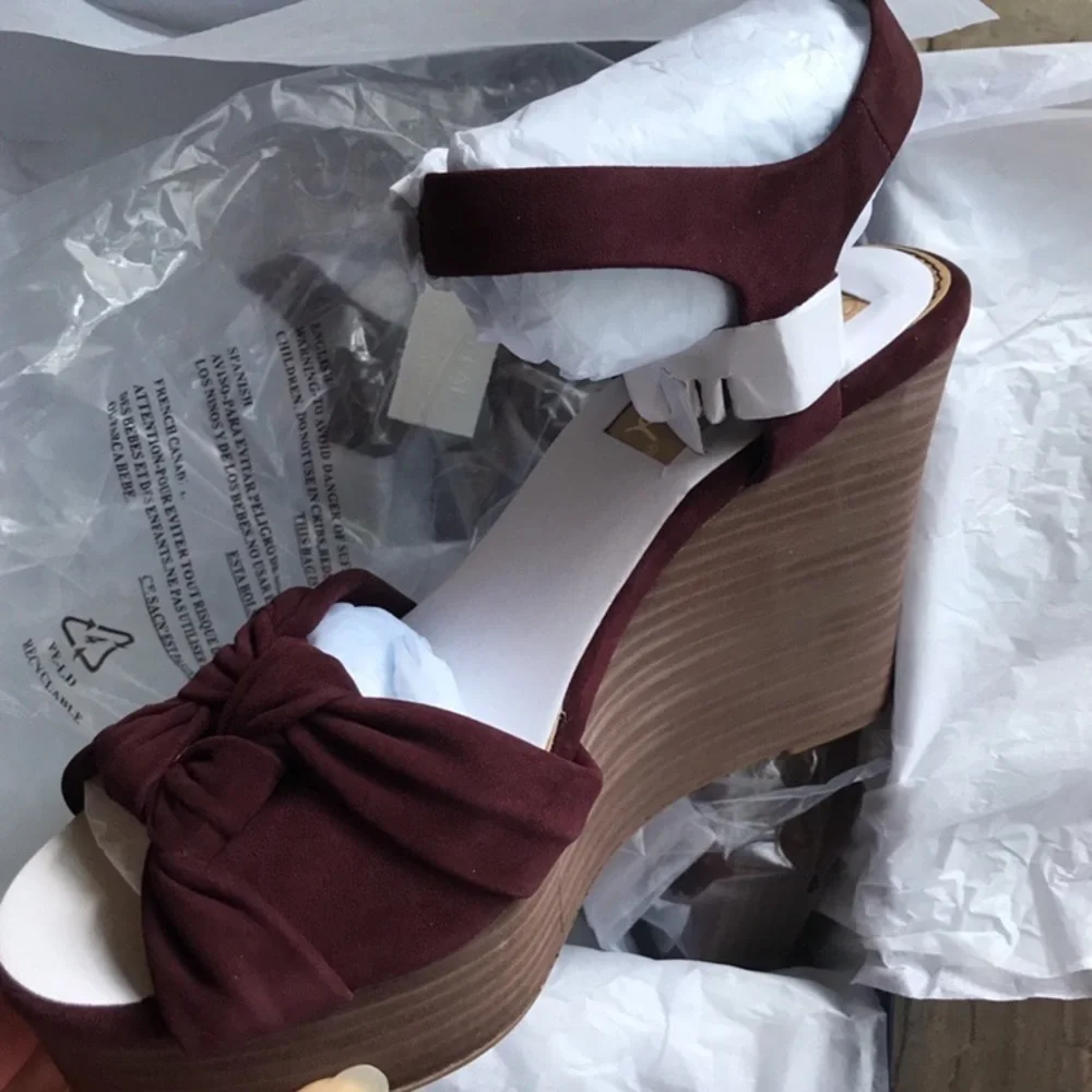 Splendid Anthropologie Nada plum suede platform wedge open-toe heels